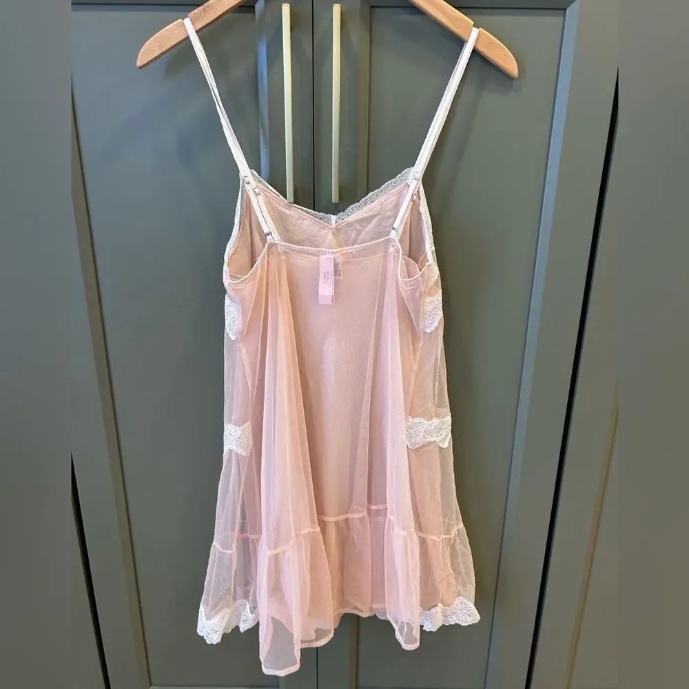Victoria’s Secret Light Pink Lace Trim 2 Piece Nightgown - Picture 3 of 9